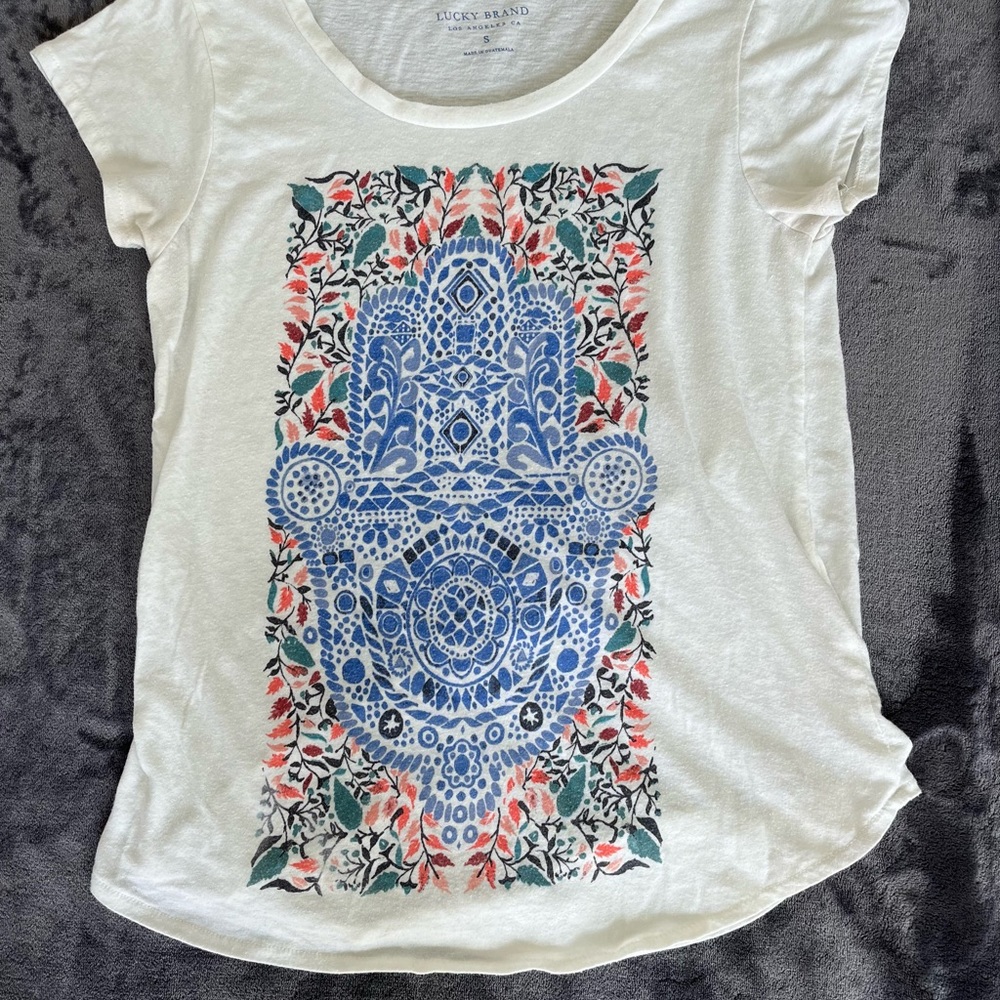 Lucky Brand Woman's Size Small White Patterned Shirt Short Sleeve